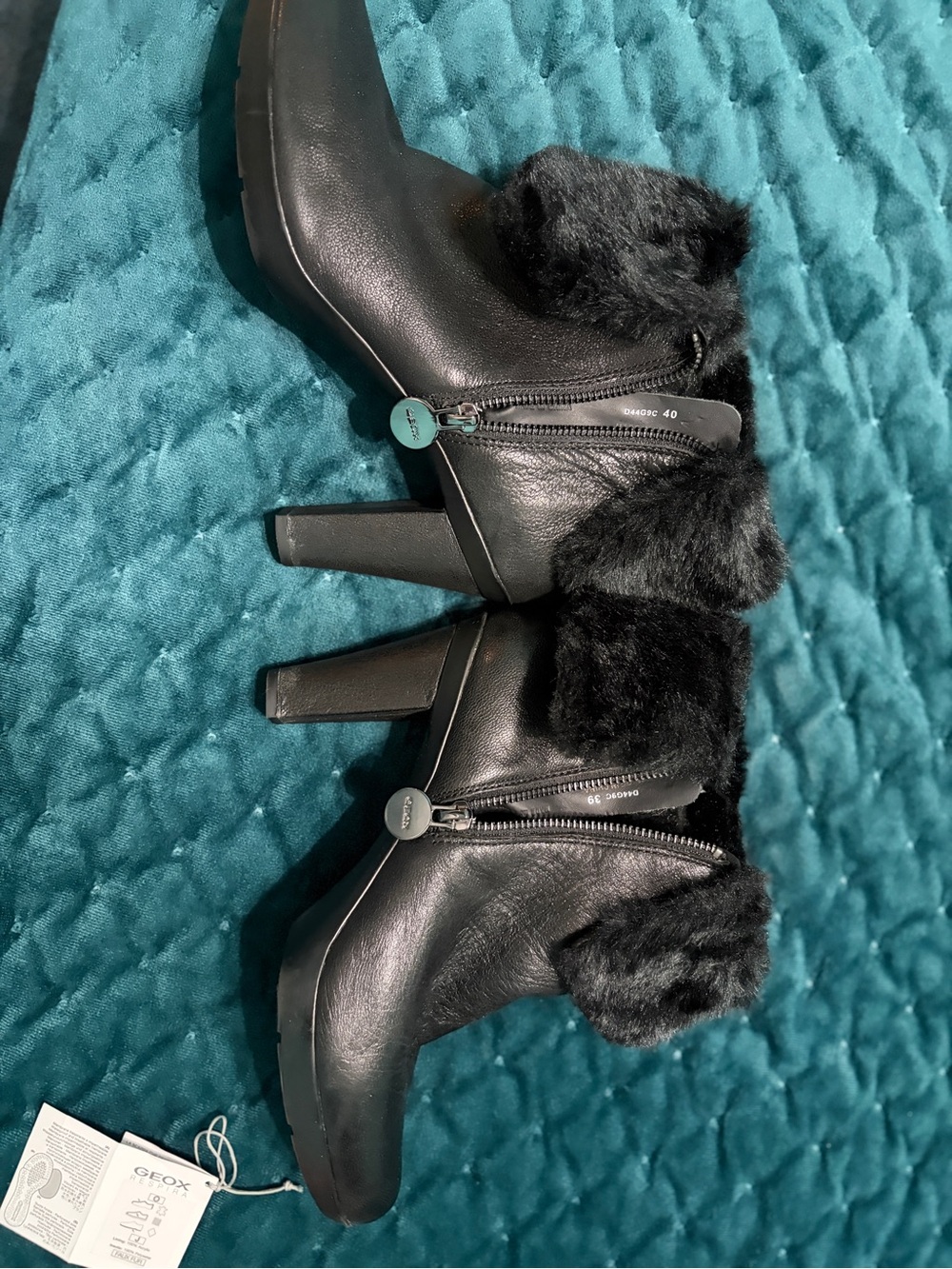 GEOX Black Faux Fur Leather Ankle Boots 40 39